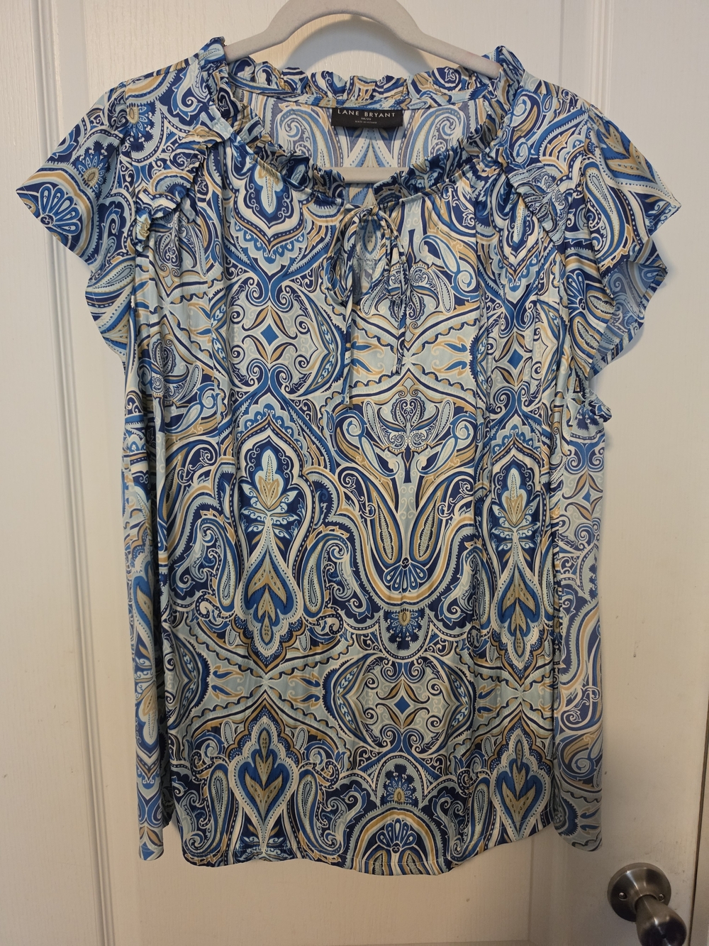 Lane Bryant Blue Paisley Tie-Neck Blouse